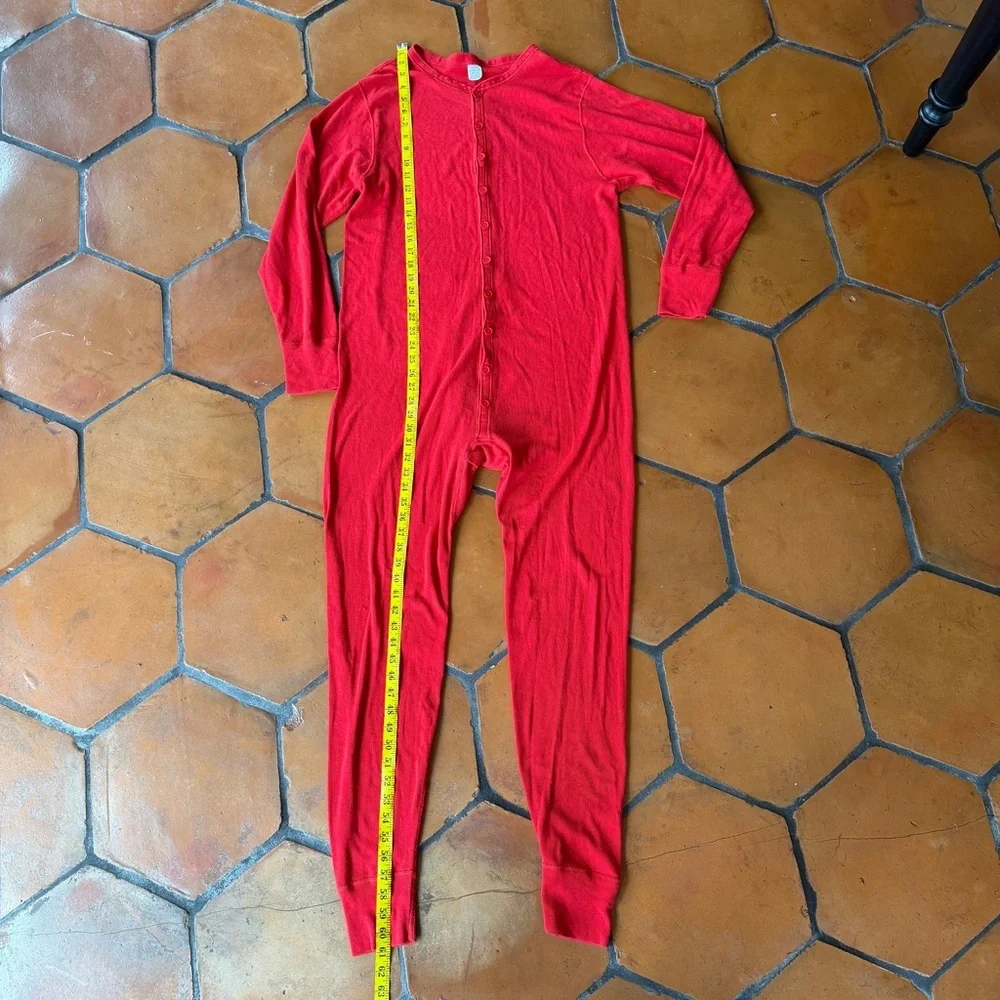Morgan Mills Long Handles Thermal Union Suit Long Johns Red Vintage Size XL